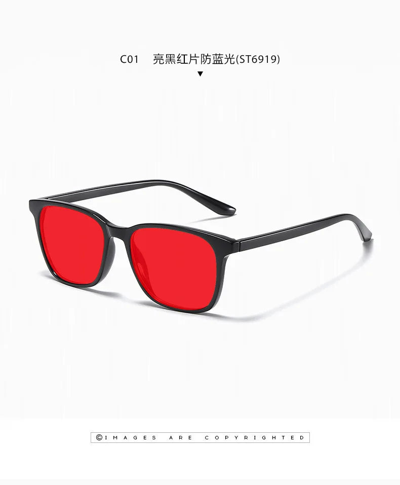 Men Sleep Blue Light Blocking Glasses Women Anti Radiation Computer Eyewear UV500 PC Red Lenses TR90 Square Eyeglasses Frames