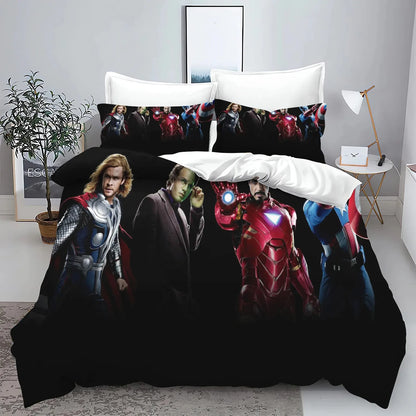 Conjunto de capa de edredão e fronhas The Avengers Hero para cama, decoração de quarto para adulto, menino ou menina, criança, solteiro ou casal, tamanho grande