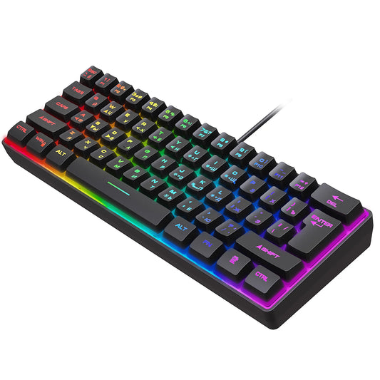 Gaming Keyboard, Russian/English RGB Backlit 61 Key Ultra-Compact Keyboard, Waterproof Mechanical Feeling Office Gaming Keyboards