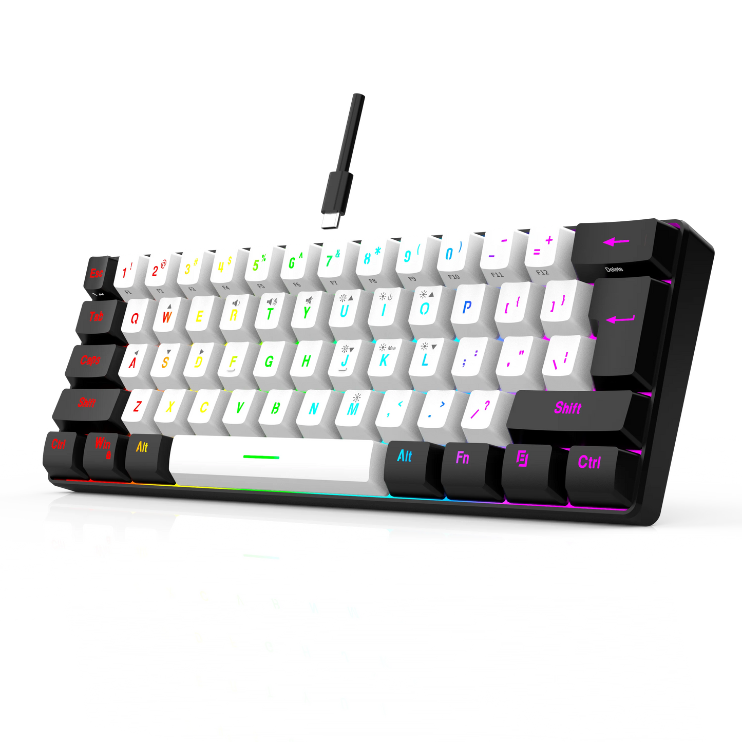 61-Key Wired White, Black and Blue Switch Waterproof Mechanical Keyboard RGB Illuminated Game and Office Kit PUBG Gamer Backlit