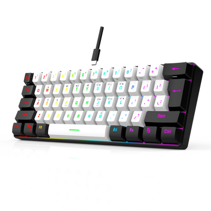 61-Key Wired White, Black and Blue Switch Waterproof Mechanical Keyboard RGB Illuminated Game and Office Kit PUBG Gamer Backlit