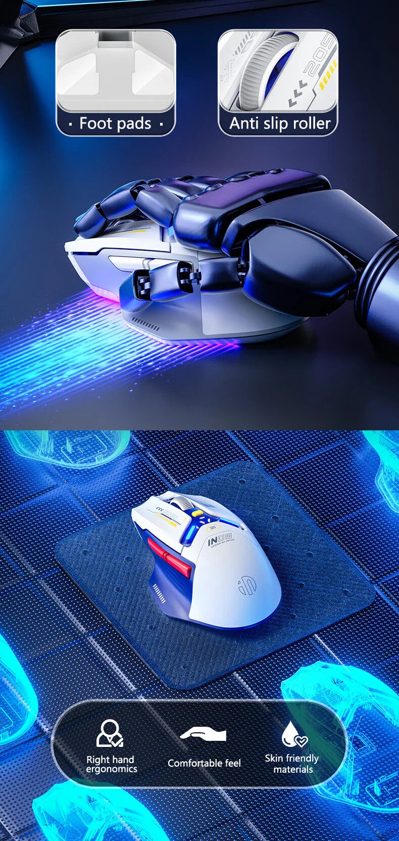 INPHIC IN9 Wireless Gaming Mouse Tri-Mode 2.4G Bluetooth & USB-C Wired, 12000 DPI RGB Programmable Gaming Mouse for PC & Laptop
