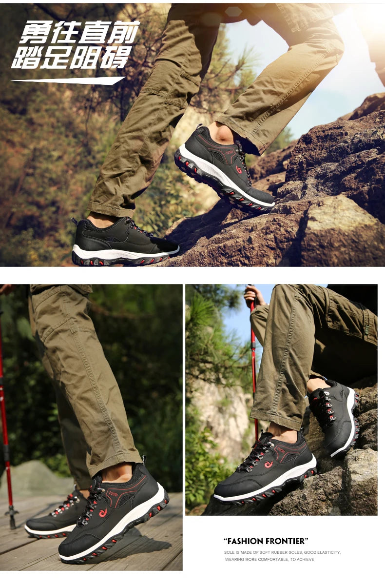 Autumn And Winter Models, Men's Waterproof Hiking Shoes, Outdoor PU Leather Sports Shoes, Wear-Resistant,  Walking, Tactical