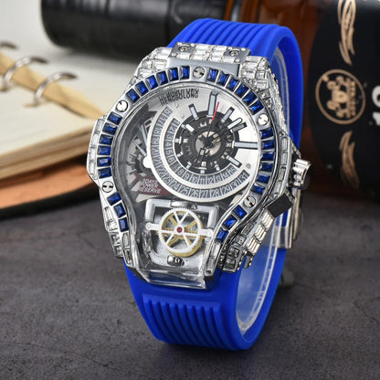 Full diamond Case Business Luxury Top Mens Watches Rubber Strap Color Creative Decorative Quartz Watch Men AAA Clocks Relogio