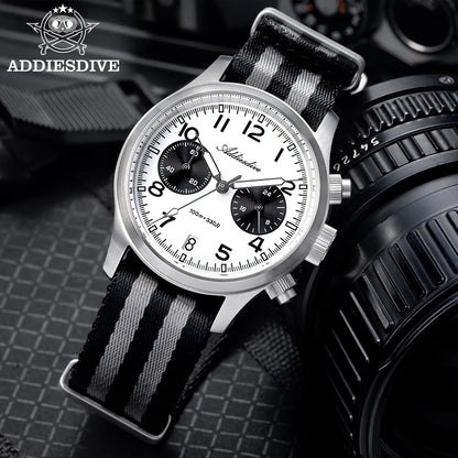 ADDIESDIVE 2025 New Panda Eye Men's Watches Retro Luxury VK64 Quartz Watch Sport Chronograph 100M Waterproof Luminous