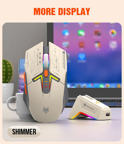 Rato XUNSVFOX H2 sem fios Bluetooth de modo duplo, iluminação RGB, para portátil, gaming e escritório, com carregamento magnético