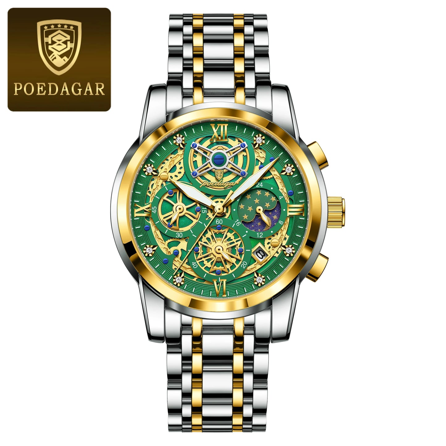 POEDAGAR Top Fashion Men's Watches Stainless Steel Date Chronograph Business Quartz Men Wristwatch Waterproof Luminous Man Watch