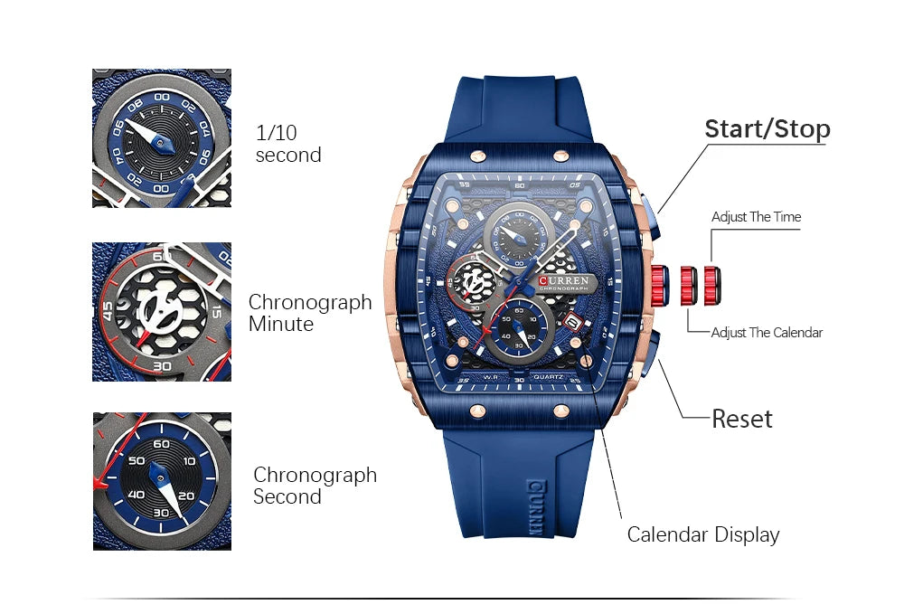 CURREN Fashion men watch brand unique square design luxury quartz sports tape watches men waterproof