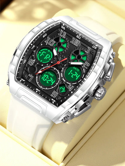 FOXBOX Men Watch Luminous White Silicone Waterproof Quartz Watch For Men Fashion Analog Digital Alarm Chronograph Montre Homme