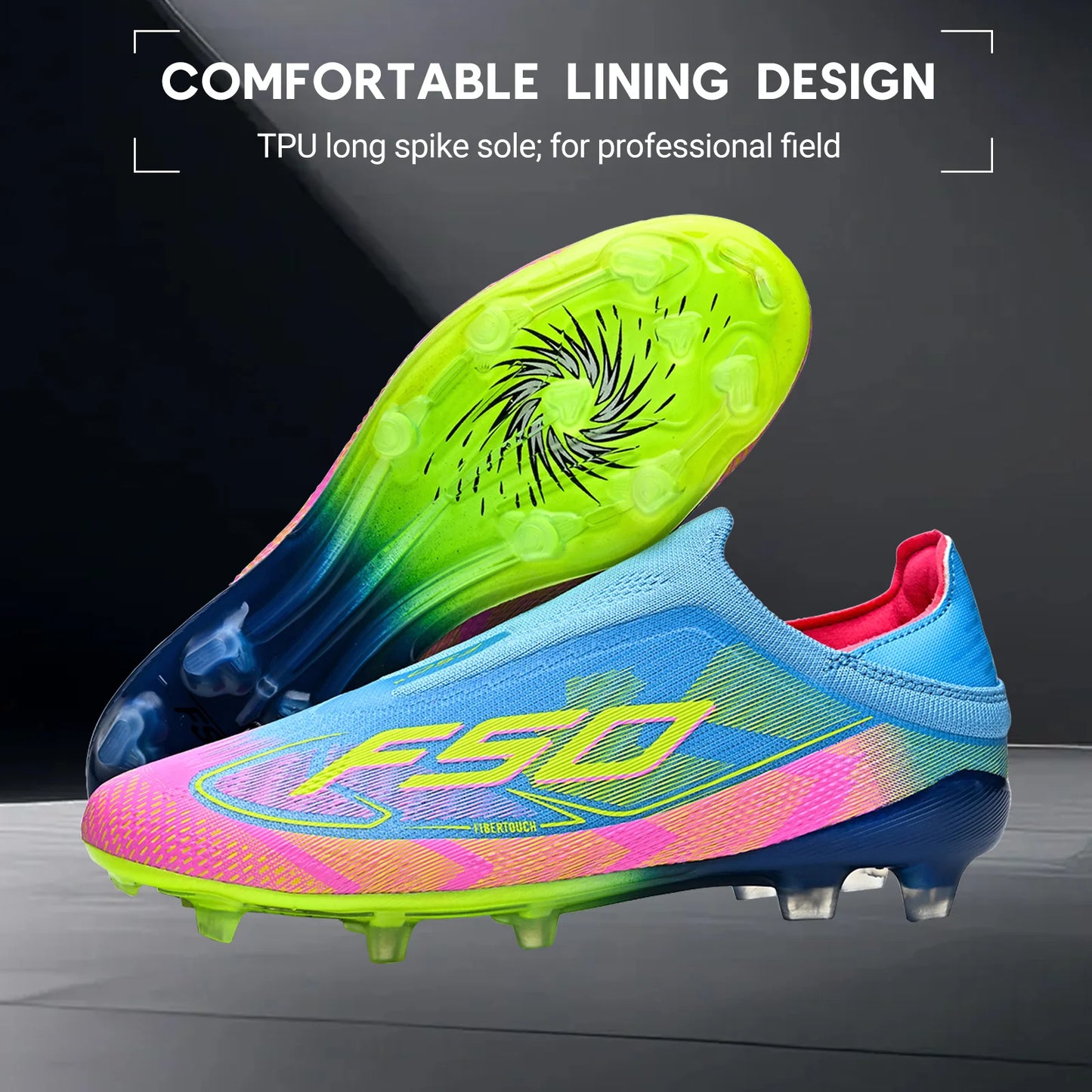 Anti-slip AG/FG Soccer Boots，TPU Shock Absorption Sole，Durable PU Fabric Upper，Teenager Boys Girls Professional Field Sneakers