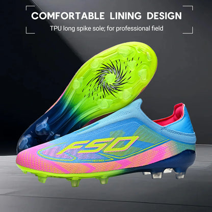 Anti-slip AG/FG Soccer Boots，TPU Shock Absorption Sole，Durable PU Fabric Upper，Teenager Boys Girls Professional Field Sneakers