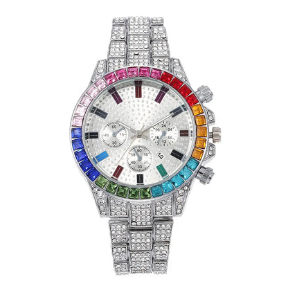 UTHAI BK114 Fashionable Man Watch, Colored Diamond Calendar, Inlaid Diamond Quartz Watch, Luxury Clock Gift Watches for Man