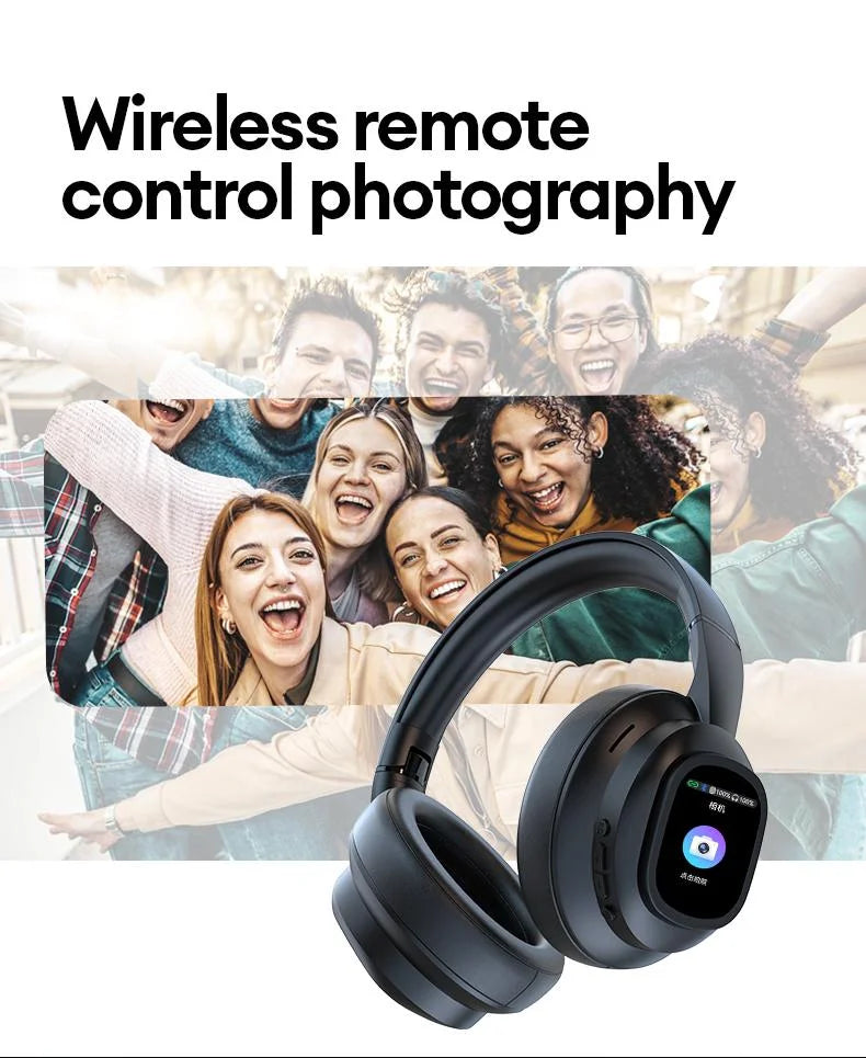 Auscultadores Bluetooth sem fios com ecrã tátil LCD AI – Headset gaming com cancelamento de ruído ANC, graves profundos e microfone HD