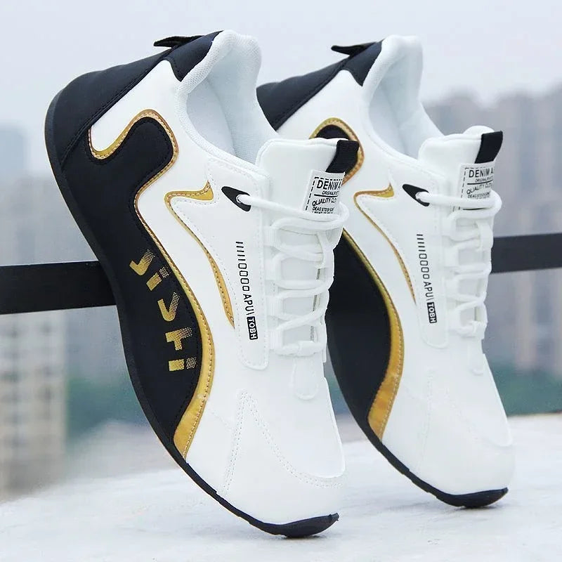 Ténis masculinos em couro PU, impermeáveis, desportivos e casuais; sapatos leves, respiráveis, planos e antiderrapantes; Zapatillas Hombre