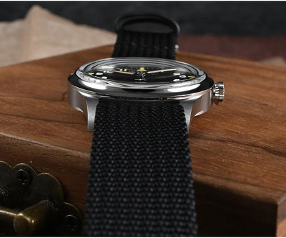 San Martin 36mm Men Pilot Watch VH31 Mechaquartz Movement Sweep Second Quartz Series Simple Style Nylon Strap 10 Bar Luminous