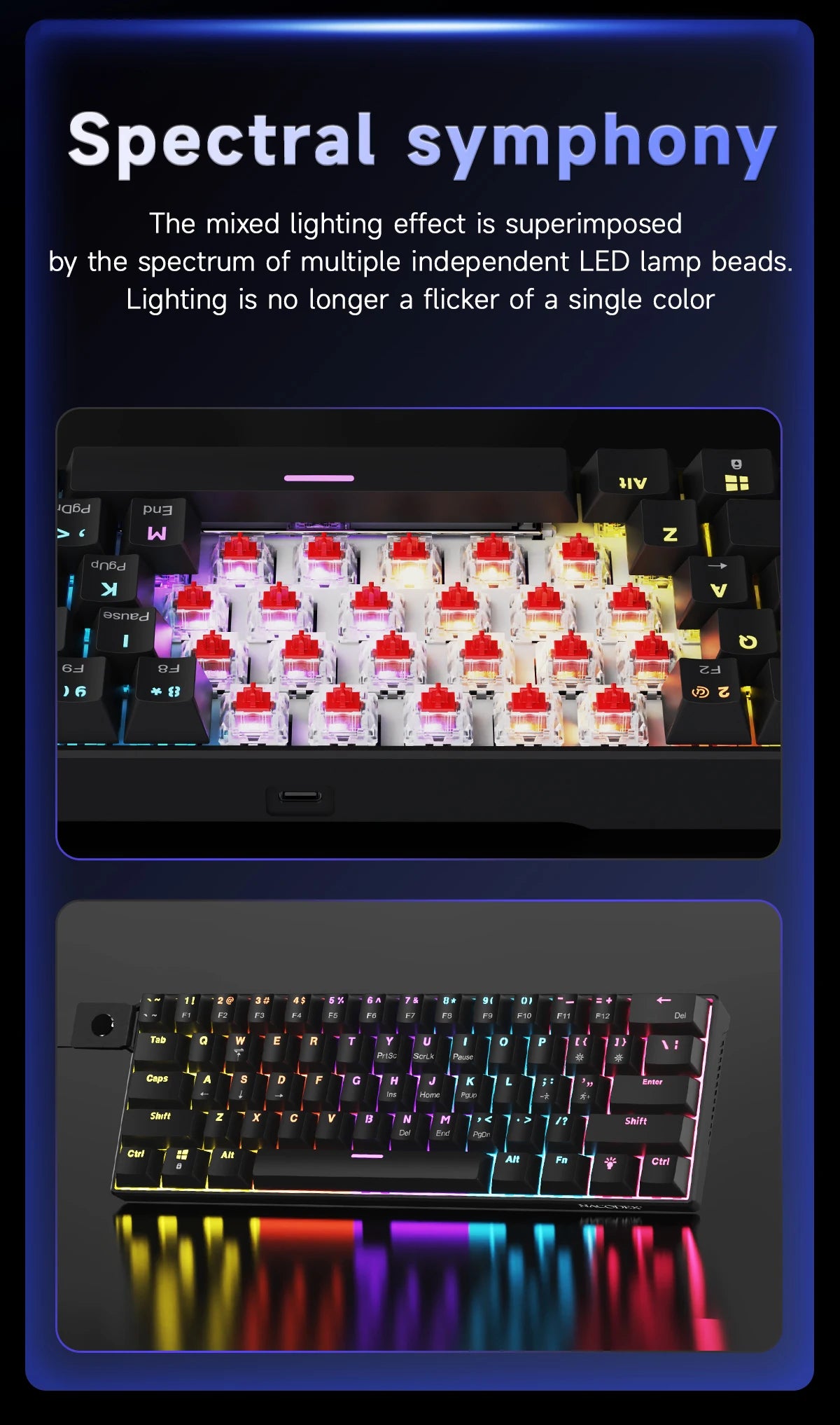Ajazz NK61 Wired Mechanical Gaming Keyboard with full-key hot-swappable switches RGB lighting effects 61 keys red switches