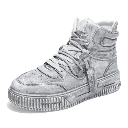 Autumn and winter high top men's shoes fashion trend retro gray children's and young men's parent-child shoes work sports and le