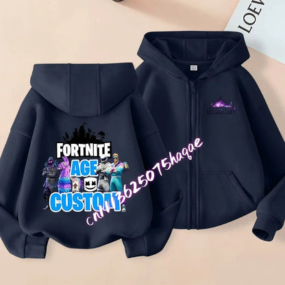 Casaco Outdoor Infantil Cartoon FORTNITED para Rapariga e Rapaz, Sweatshirt com Fecho, Corta-Vento Fino de Alta Qualidade para Outono, Peça Superior de Vestuário