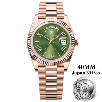 PAGANI DESIGN 2026 New Gold Green 40MM Date Week Men's Watches Automatic Watch Men AR Sapphire Glass NH36A Mechanical Wristwatch