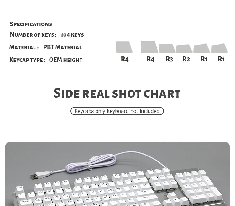 104 Teclas Keycaps Retroiluminadas Coreano Francês Russo Espanhol Alemão para Teclado Mecânico com Switch MX, Perfil OEM, Teclas ABS DIY