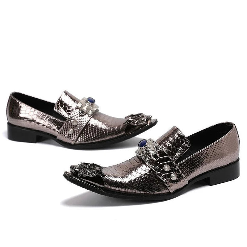 Men Luxury White Gold Metal Toe Oxford Elegant Loafers Slip On Dress Shoes Formal Wedding Party PU Leather Shoes Size 38-46