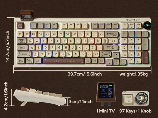 EPOMAKER RT100 95% Gasket-Mounted Wired/Bluetooth/2.4G Wireless Mechanical Keyboard with Multi-media Knob & Mini Display