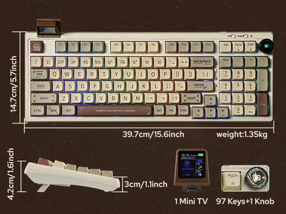 EPOMAKER RT100 95% Gasket-Mounted Wired/Bluetooth/2.4G Wireless Mechanical Keyboard with Multi-media Knob & Mini Display