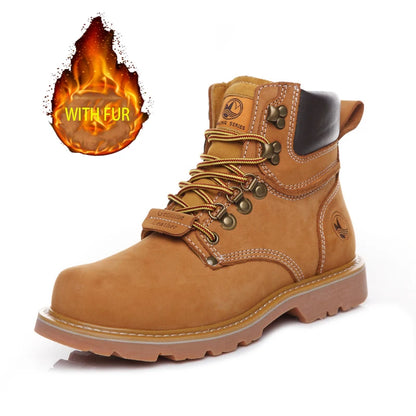 KOWM Cowhide Outdoor Men Hiking Shoes Waterproof Tactical Desert shoes Hunting Boots Snow Boots Fur Sneaker Women Trekking Shoes