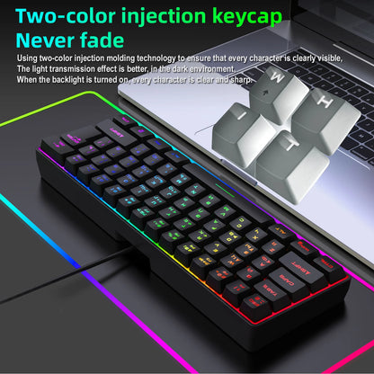 Gaming Keyboard, Russian/English RGB Backlit 61 Key Ultra-Compact Keyboard, Waterproof Mechanical Feeling Office Gaming Keyboards