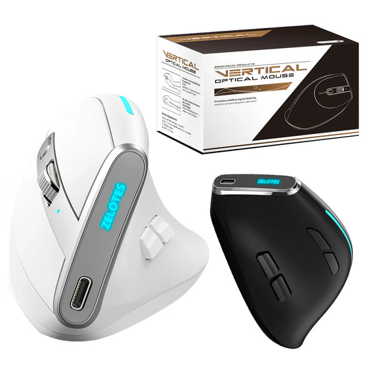 F-36 Ergonomic Vertical Wireless Mouse, Rechargeable Bluetooth & 2.4G Optical Mouse, 8-Button Ergonomic Computer Mouse for Laptop, PC & Gaming