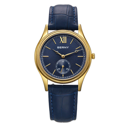 BERNY Luxury Watches for Men Classic Elegance Slim Dress Gold Quartz Men's Watch Leather Strap Fashion Business Wristwatch