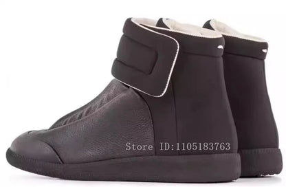 Men Mixed Color Real Leather Ankle Boots Fashion Design Lace Up High Top Sport Shoes Male Casual Flat Sneakers
