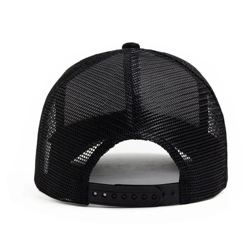 Boné trucker unissexo 2025 de 5 painéis em malha e camurça com logótipo personalizado, boné de basebol para homem, primavera/verão, respirável, desportivo, para mulher