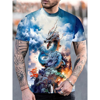 Dragon Phoenix Pattern T-Shirt For Men Animal 3D Printed Tees Summer Casual Short Sleeve O-Neck Oversized Street T Shirts Tops
