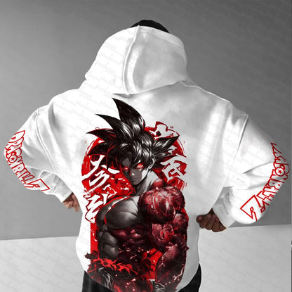 Dragon Ball Z Goku White Hoodie and Pants Set Men Women Anime Character Print Two Piece Outfit with Red Logo and Super Saiyan