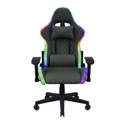 Gaming Chair with Massage Function, Adjustable Backrest, Computer Chair, with Ambient Light, Lumbar Cushion, Pillow, 150 KG