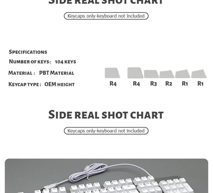 104 Teclas Keycaps Retroiluminadas Coreano Francês Russo Espanhol Alemão para Teclado Mecânico com Switch MX, Perfil OEM, Teclas ABS DIY