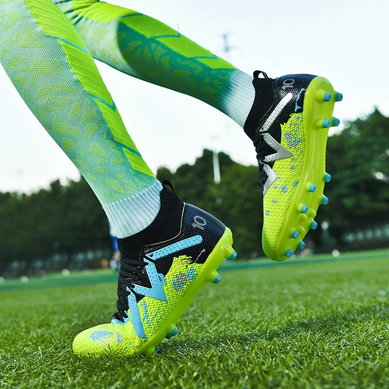 AG/FG Long Studs Soccer Shoes，PU Fabric Mixed Upper，TPU Sole Wear Resistant Anti Slip，Men Women Kids Youth Outdoor Sports