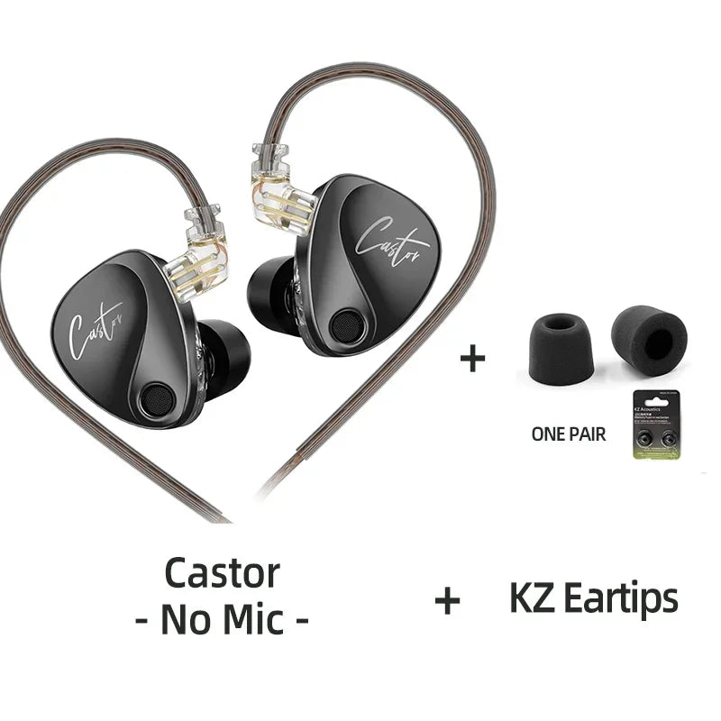 KZ Castor Wired Earbuds HiFi Bass Earphones with Dual Dynamic Drivers, Tunable Balanced Armature In-Ear Headphones, High Resolution Audio Earbuds