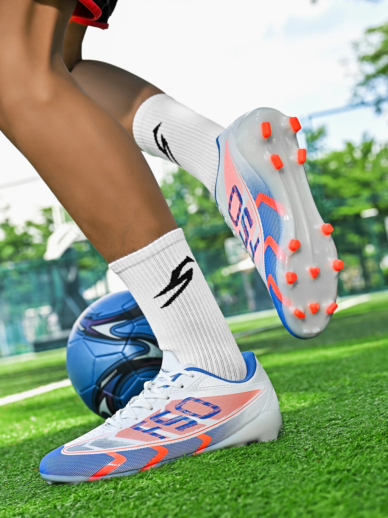 AG/FG Football Boots Kids Youth Teenagers PU+Fabric Upper TPU Sole Non-Slip Firm Ground Training
