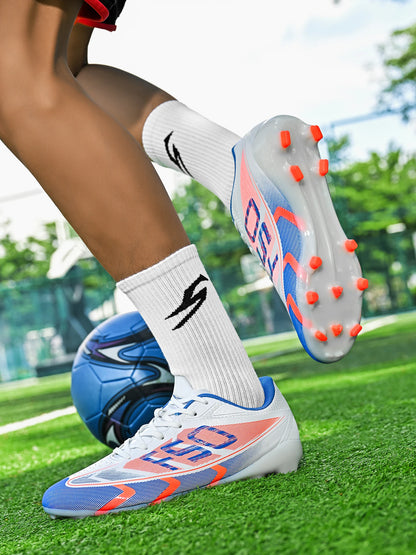 AG/FG Football Boots Kids Youth Teenagers PU+Fabric Upper TPU Sole Non-Slip Firm Ground Training