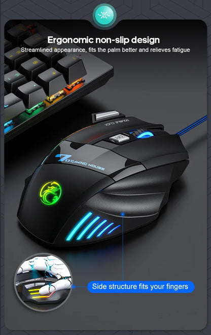 iMICE X7 Ergonomic Wired Gaming Mouse, 3200 DPI USB Gaming Mouse with 7 Programmable Buttons, LED Backlit Computer Gamer Mouse for PC & Laptop