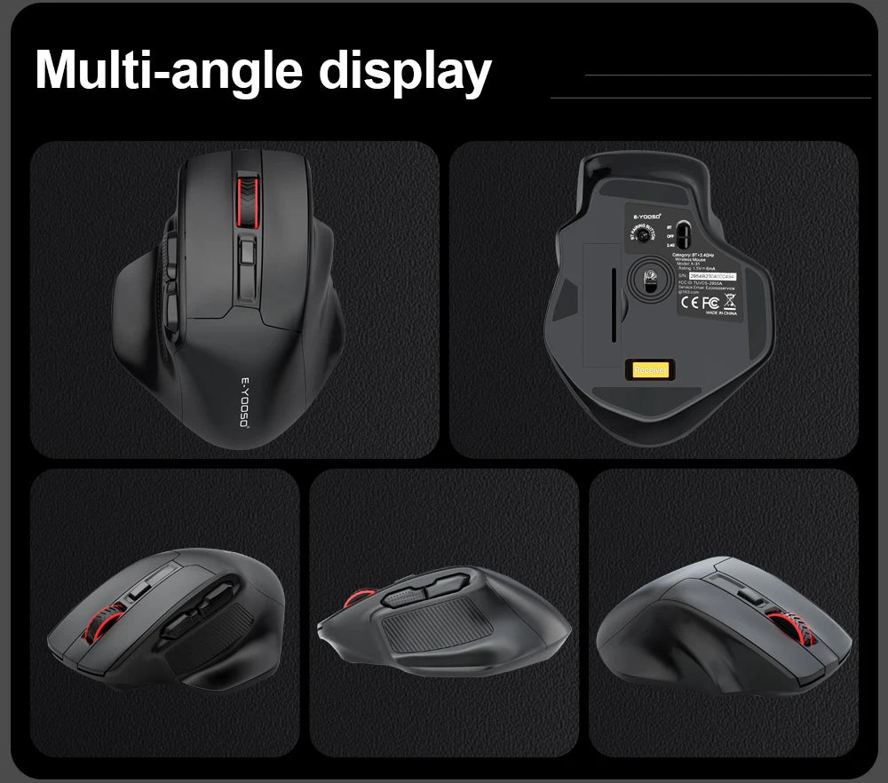 Rato Gaming E-YOOSO X-31 Pro USB Grande com Suporte Bluetooth 2.4G Sem Fios PAW3212 4800 DPI para Gamer, Computador Portátil e PC