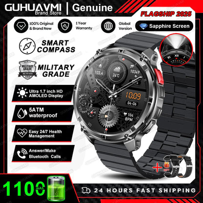 New T-REX3 Ultra 1100mAh Battery SmartWatch 10ATM Waterproof GPS Compass Flashlight 1.7" AMOLED HD Call Sports Smart Watch Men