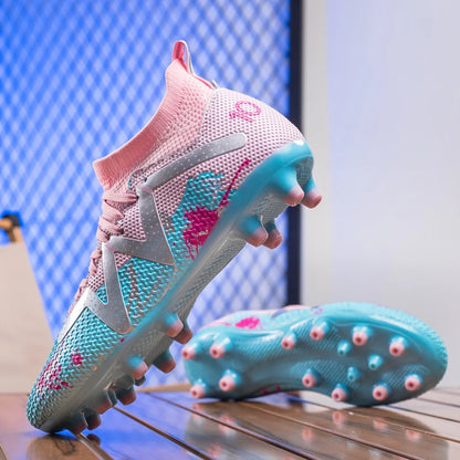 AG/FG Long Studs Soccer Shoes，PU Fabric Mixed Upper，TPU Sole Wear Resistant Anti Slip，Men Women Kids Youth Outdoor Sports