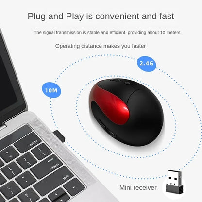 BTS-908 Bestseller — ładowalna pionowa mysz ergonomiczna, bezprzewodowa, odbiornik USB 2.4G, regulowane 1600 DPI, 6 przycisków