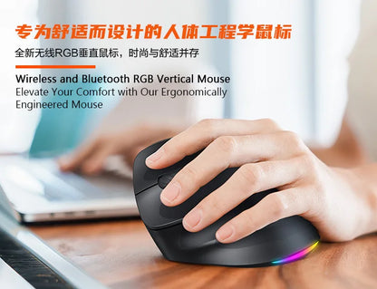 iMice Left Hand Wireless Mouse Bluetooth Ergonomic Mouse, Rechargeable Silent Vertical Mouse, 2400 DPI Bluetooth & 2.4G Wireless Mouse for PC, Laptop & MacBook