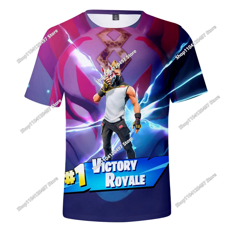 Fortnite T-Shirt Men Shoot Game Battle Hero T-shirt Victory Royale Clothing Young Children T-shirts for Boys Girls Ages 2-14