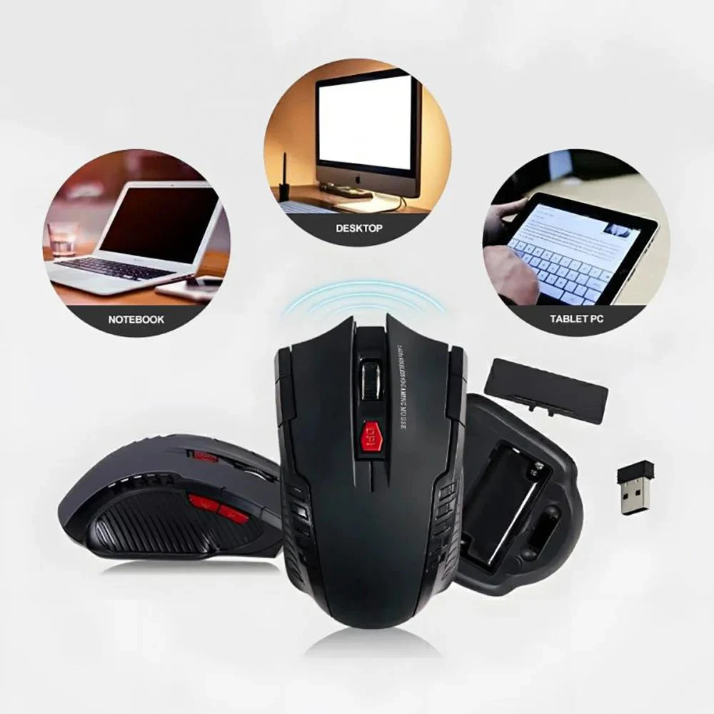 Mini rato sem fios 2.4G com recetor USB, 1600DPI, rato ótico sem fios profissional, scroll direito USB para portátil e PC gamer