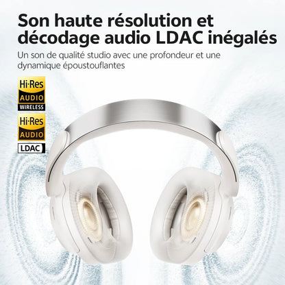 QCY H3S -56dB ANC adaptativo Auscultadores Bluetooth 6.0 circum-aurais – Headset sem fios Hi-Res LDAC, bateria de 102H, som espacial Dual Driver